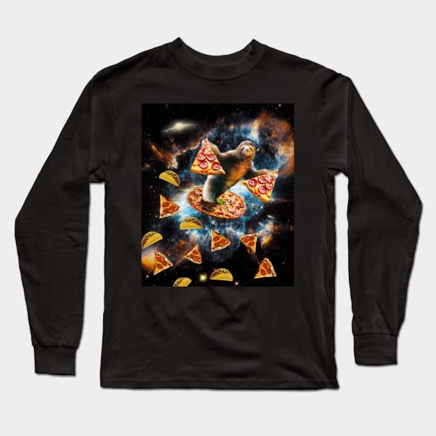 Galaxy Sloth Eating Pizza Taco In Space Long Sleeve T-Shirt by Random Galaxy